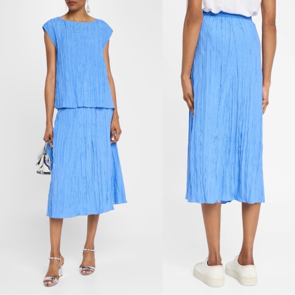 NWT Eileen Fisher Crushed 100% Silk Flared Skirt Ultramarine Sz S